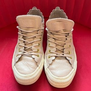 Mauve Pink Scalloped Leather Converses Size 8